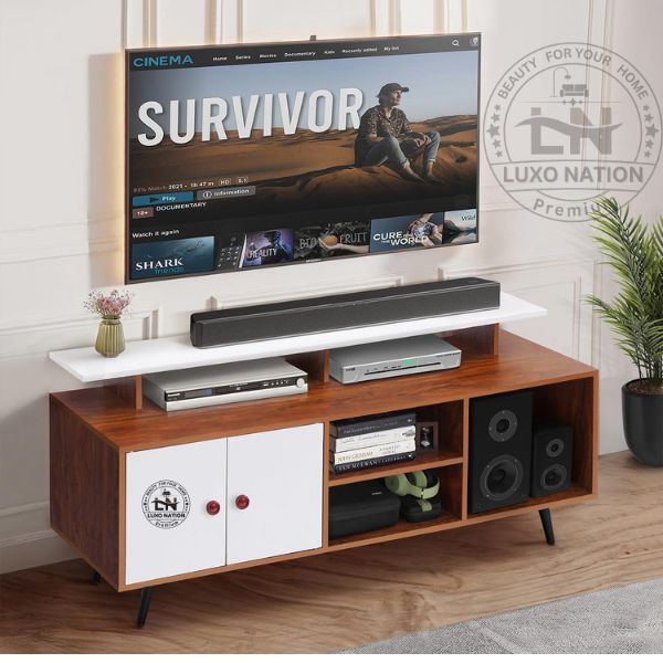 Modern TV Unit with Router Stand, Storage & Wire Management