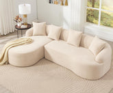 LUXO NATION L Shape Chenille Sectional Sofa with Chaise Lounge | Modular Cloud Sofa with 4 Cushions | Oversized Plush Fabric Couch for Living Room, Apartment & Home (Beige)
