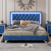 Full Size Upholstered Bed Frame with Luxo Nation Modern Velvet Platform Bed with Tufted Headboard