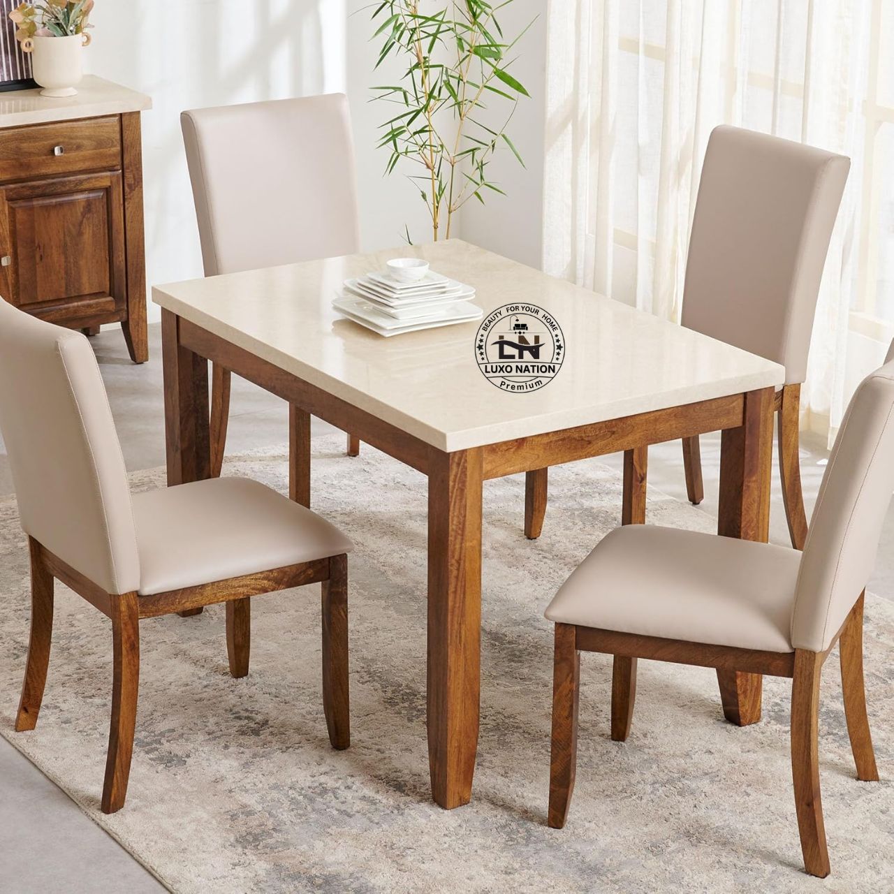Luxo Nation Luxury Wooden Dining Table Set – Modern & with Comfortable Seating