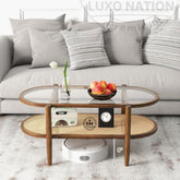 Antique Rattan Center Table – Glass Top & Teak Wood By Luxo Nation