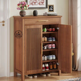 Elegant Wooden Shoe rack Cabinet – Louvered Doors with Drawer Storage