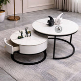 Elegant 2-Piece Nesting center Table with Drawer Storage