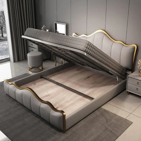 Luxo Nation Curved Premium Upholstered Bed with Storage