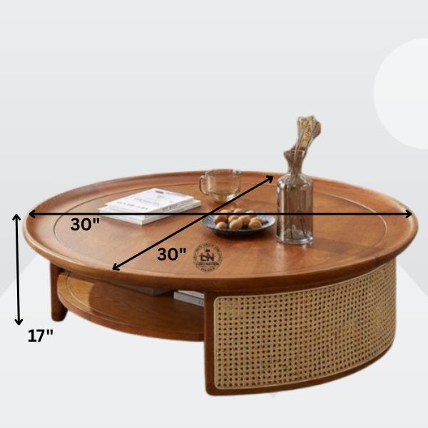 Classic Rattan Center Table –  Antique Wooden Heritage Living Piece