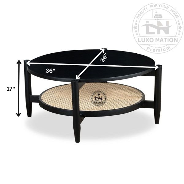 Antique Aura Wooden Rattan Round Center Table – Timeless Charm