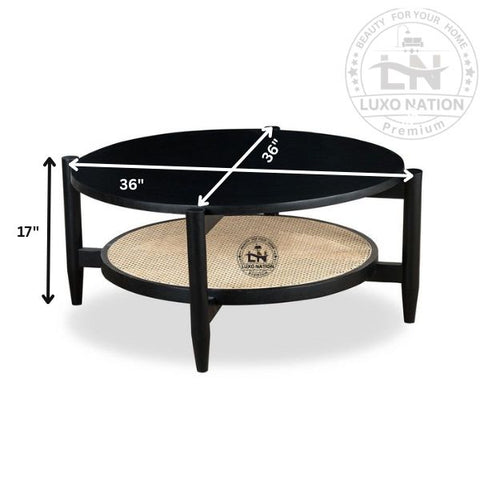 Antique Aura Wooden Rattan Round Center Table – Timeless Charm