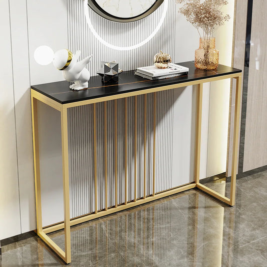 Expansive Sintered Stone Entryway Console Table with Metal Frame