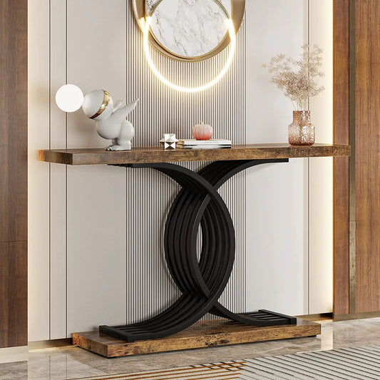 Estello Faux Marble Console Sofa Table by Luxo Nation: Modern Entryway Foyer Table in Sleek Black