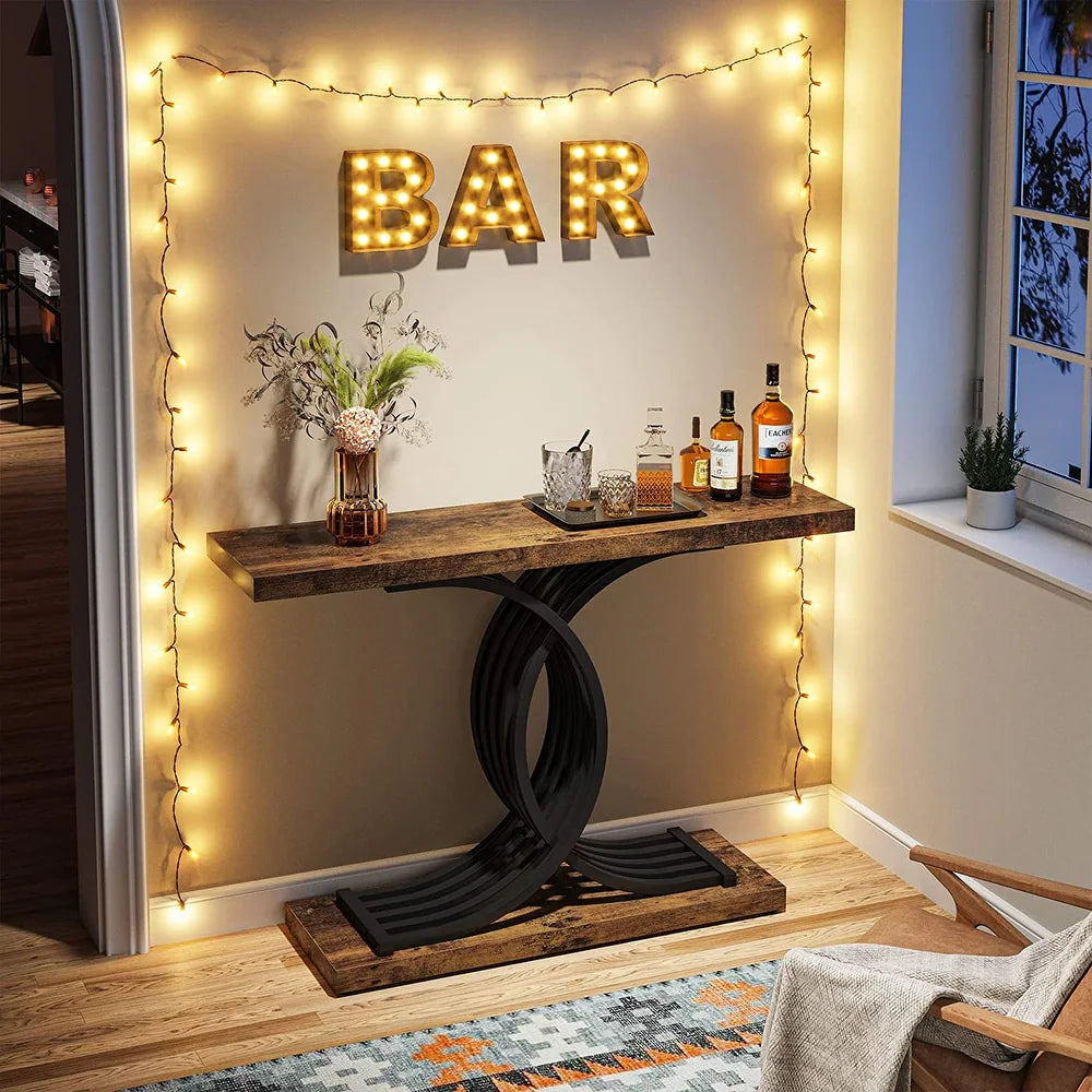 Estello Faux Marble Console Sofa Table by Luxo Nation: Modern Entryway Foyer Table in Sleek Black