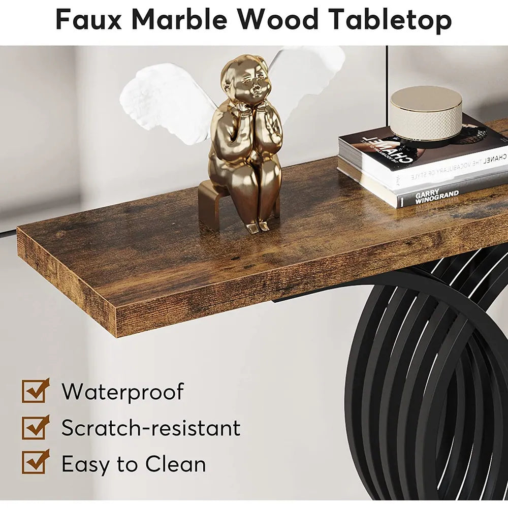 Estello Faux Marble Console Sofa Table by Luxo Nation: Modern Entryway Foyer Table in Sleek Black