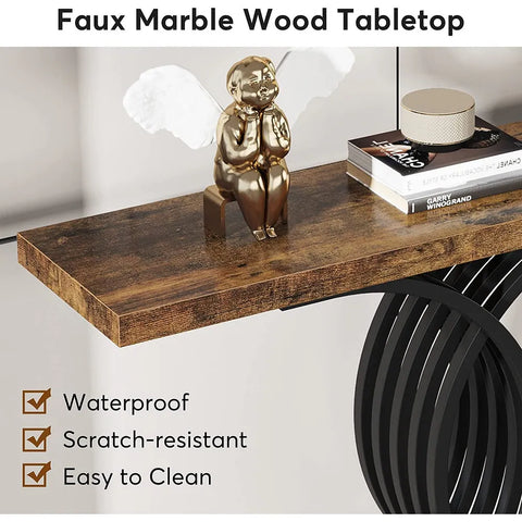 Estello Faux Marble Console Sofa Table by Luxo Nation: Modern Entryway Foyer Table in Sleek Black