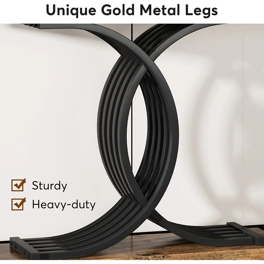 Estello Faux Marble Console Sofa Table by Luxo Nation: Modern Entryway Foyer Table in Sleek Black