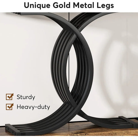 Estello Faux Marble Console Sofa Table by Luxo Nation: Modern Entryway Foyer Table in Sleek Black