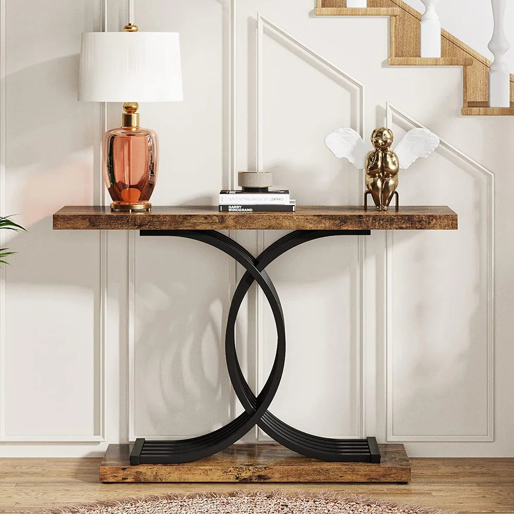 Estello Faux Marble Console Sofa Table by Luxo Nation: Modern Entryway Foyer Table in Sleek Black