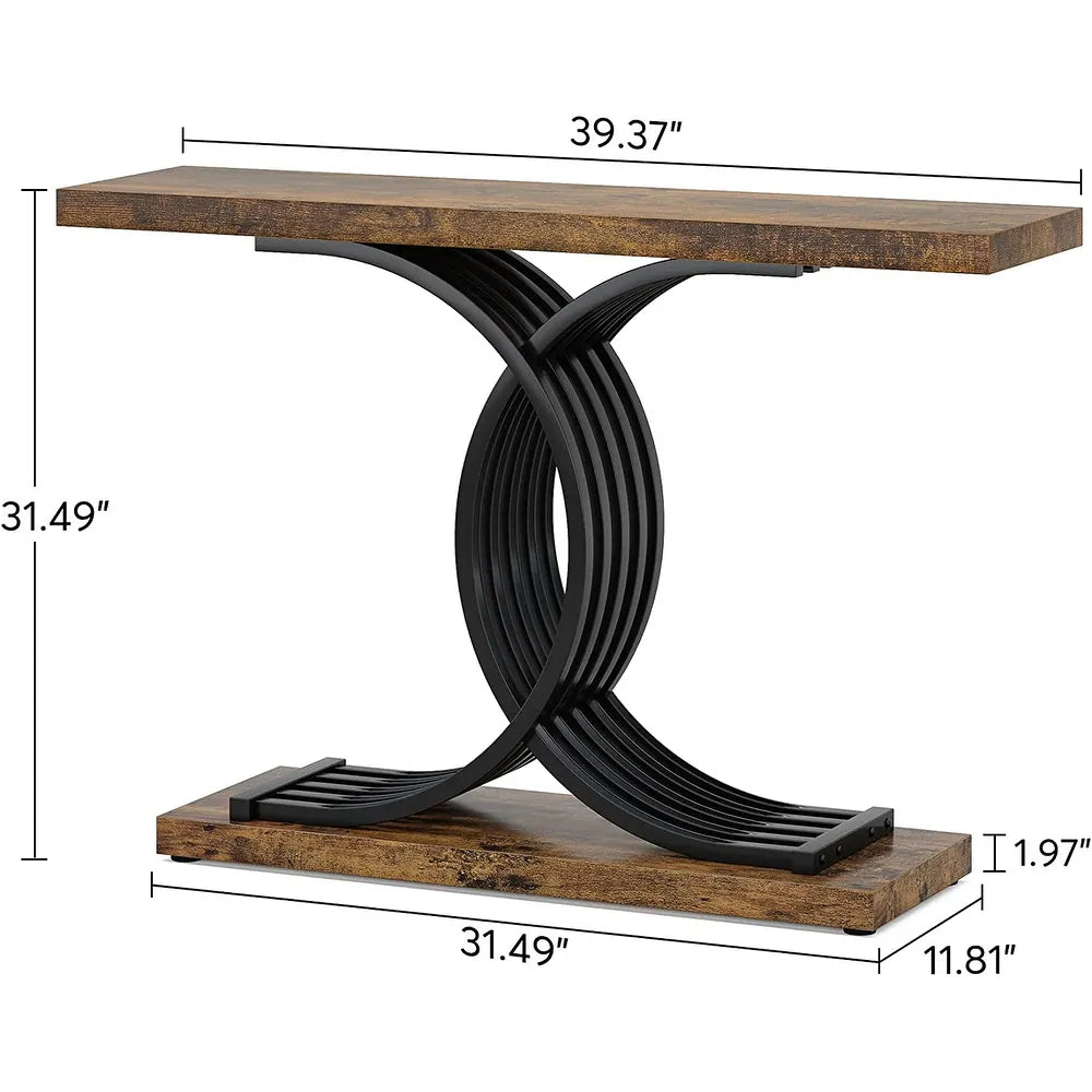 Estello Faux Marble Console Sofa Table by Luxo Nation: Modern Entryway Foyer Table in Sleek Black