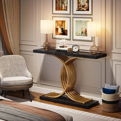 Estello Faux Marble Console Sofa Table by Luxo Nation: Modern Entryway Foyer Table in Sleek Black