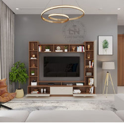 Luxo Nation Compact Wall TV Unit with Storage – Books, Décor & More