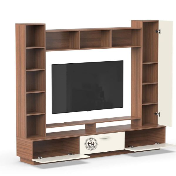 Luxo Nation Compact Wall TV Unit with Storage – Books, Décor & More