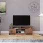Floor-Mount TV Console with Shelves –Stylish Teak Finish By LuxoNation