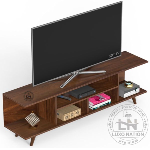 Designer TV Stand with Multi-Shelf Storage – Brown Maple Look