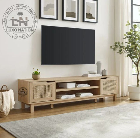 Antique Rattan Wooden TV Unit – Modern Charm & Natural Appeal