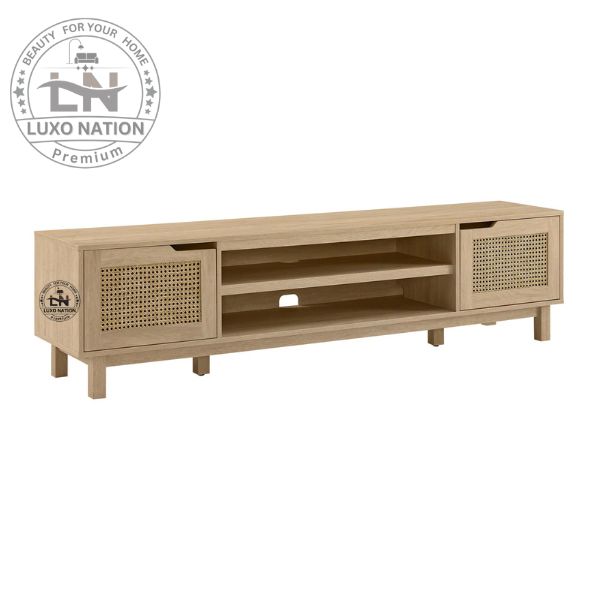 Antique Rattan Wooden TV Unit – Modern Charm & Natural Appeal