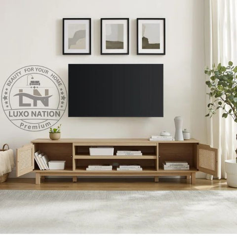 Antique Rattan Wooden TV Unit – Modern Charm & Natural Appeal