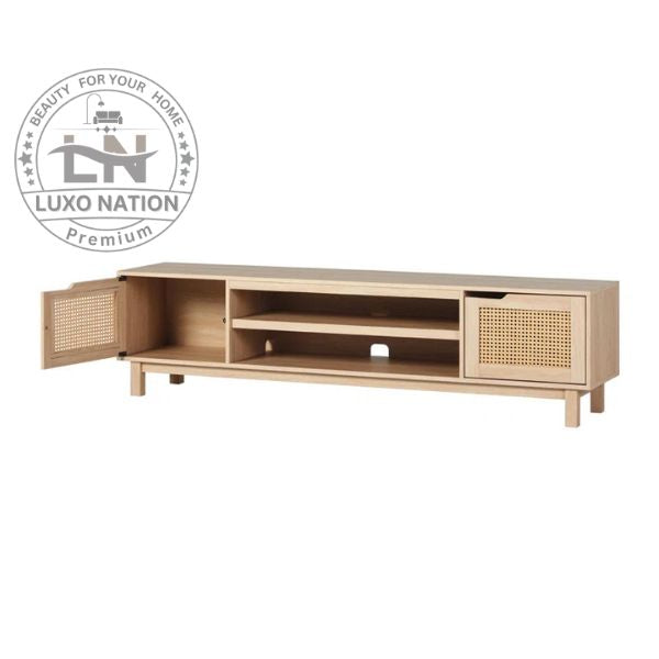 Antique Rattan Wooden TV Unit – Modern Charm & Natural Appeal
