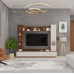 Luxo Nation Compact Wall TV Unit with Storage – Books, Décor & More
