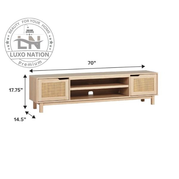 Antique Rattan Wooden TV Unit – Modern Charm & Natural Appeal
