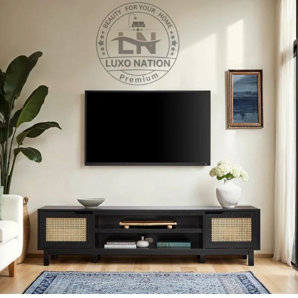 Antique Rattan Wooden TV Unit – Modern Charm & Natural Appeal