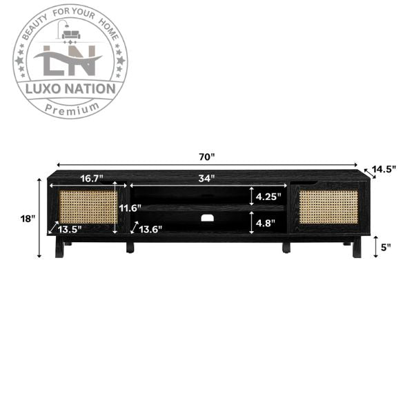 Antique Rattan Wooden TV Unit – Modern Charm & Natural Appeal