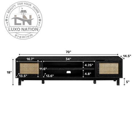 Antique Rattan Wooden TV Unit – Modern Charm & Natural Appeal