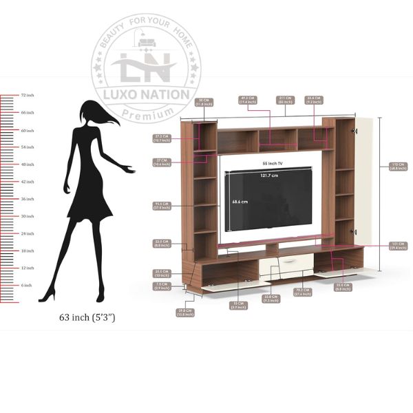 Luxo Nation Compact Wall TV Unit with Storage – Books, Décor & More
