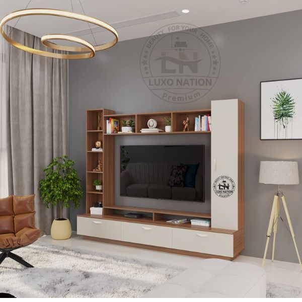 Luxo Nation Compact Wall TV Unit with Storage – Books, Décor & More