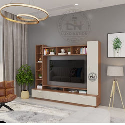 Luxo Nation Compact Wall TV Unit with Storage – Books, Décor & More