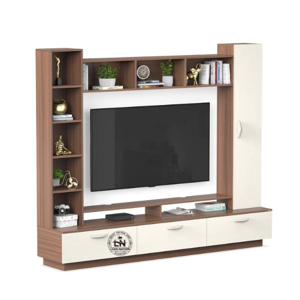 Luxo Nation Compact Wall TV Unit with Storage – Books, Décor & More