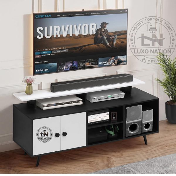 Modern TV Unit with Router Stand, Storage & Wire Management
