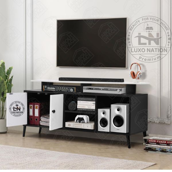 Modern TV Unit with Router Stand, Storage & Wire Management