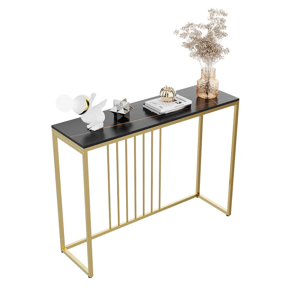 Expansive Sintered Stone Entryway Console Table with Metal Frame