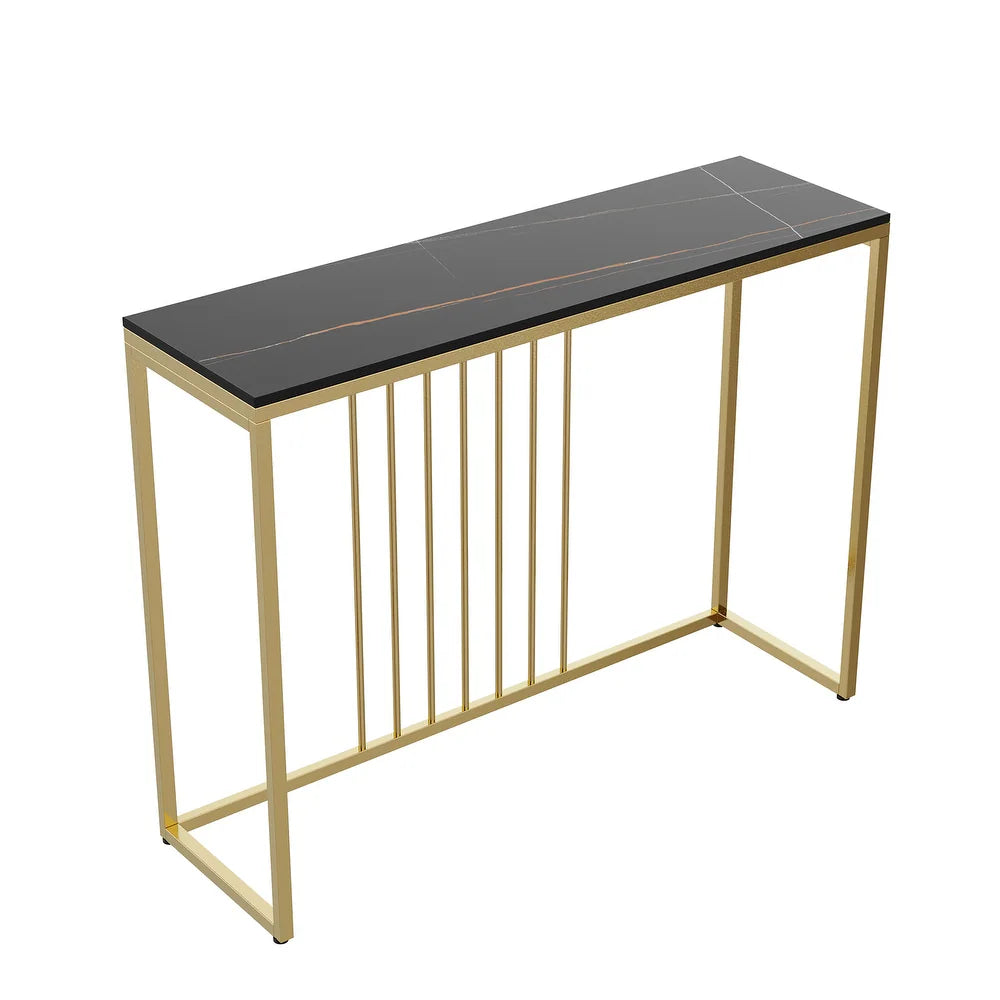 Expansive Sintered Stone Entryway Console Table with Metal Frame