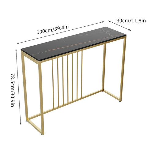 Expansive Sintered Stone Entryway Console Table with Metal Frame