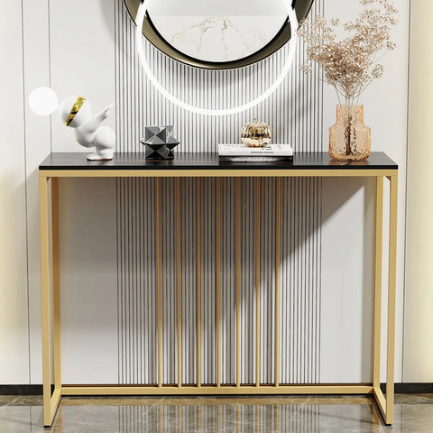 Expansive Sintered Stone Entryway Console Table with Metal Frame