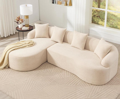 LUXO NATION L Shape Chenille Sectional Sofa with Chaise Lounge | Modular Cloud Sofa with 4 Cushions | Oversized Plush Fabric Couch for Living Room, Apartment & Home (Beige)