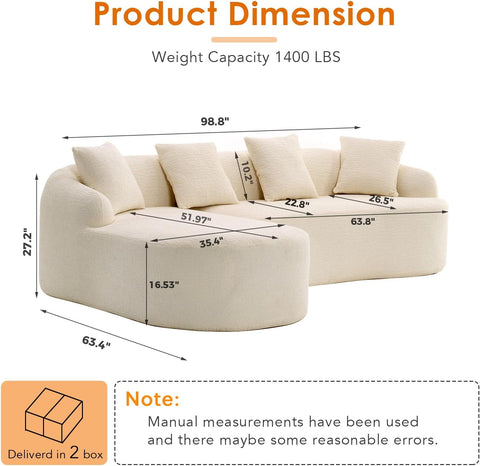 LUXO NATION L Shape Chenille Sectional Sofa with Chaise Lounge | Modular Cloud Sofa with 4 Cushions | Oversized Plush Fabric Couch for Living Room, Apartment & Home (Beige)