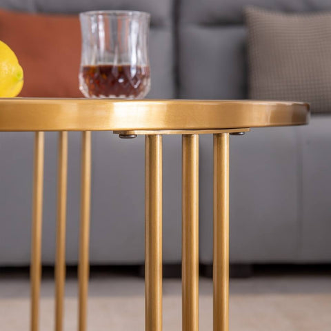 Luxo Nation Duo: Coffee Table Set of 2, Round Slate Coffee Tables with Steel Frames, Ideal for Living Rooms