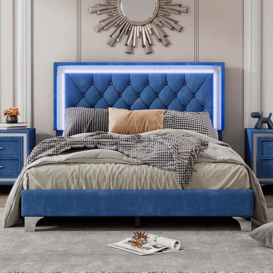 Full Size Upholstered Bed Frame with Luxo Nation  Modern Velvet Platform Bed with Tufted Headboard