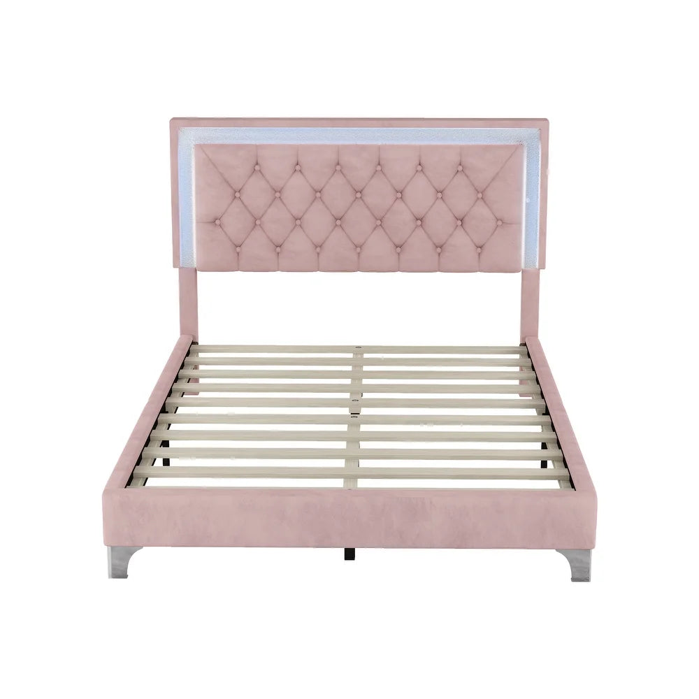 Full Size Upholstered Bed Frame with Luxo Nation  Modern Velvet Platform Bed with Tufted Headboard