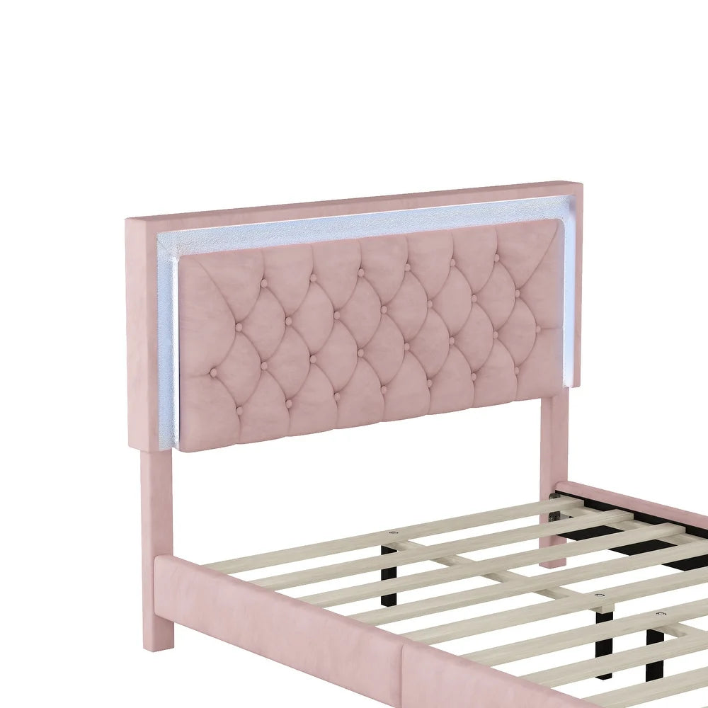 Full Size Upholstered Bed Frame with Luxo Nation  Modern Velvet Platform Bed with Tufted Headboard